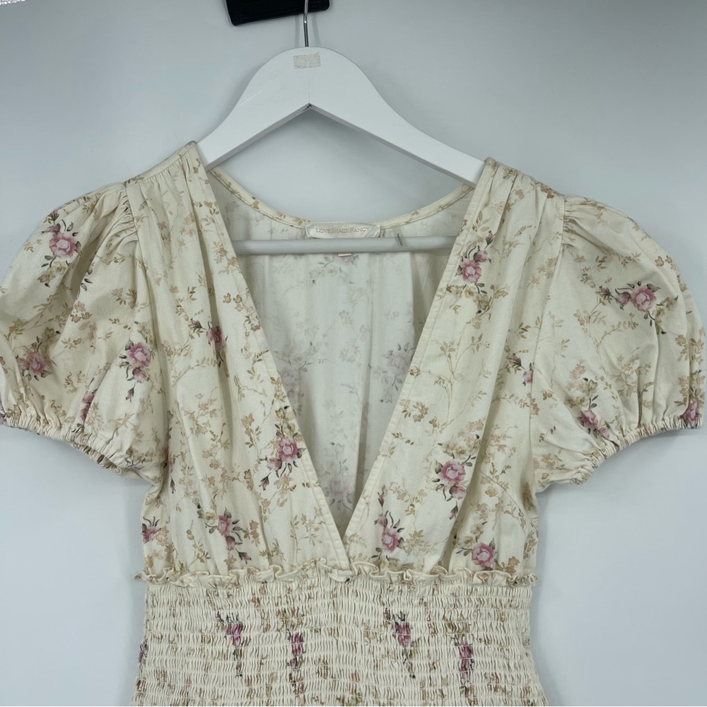 LoveShackFancy Radia Smocked Cotton Delicate Floral Print Mini Dress Size S - Picture 4 of 7